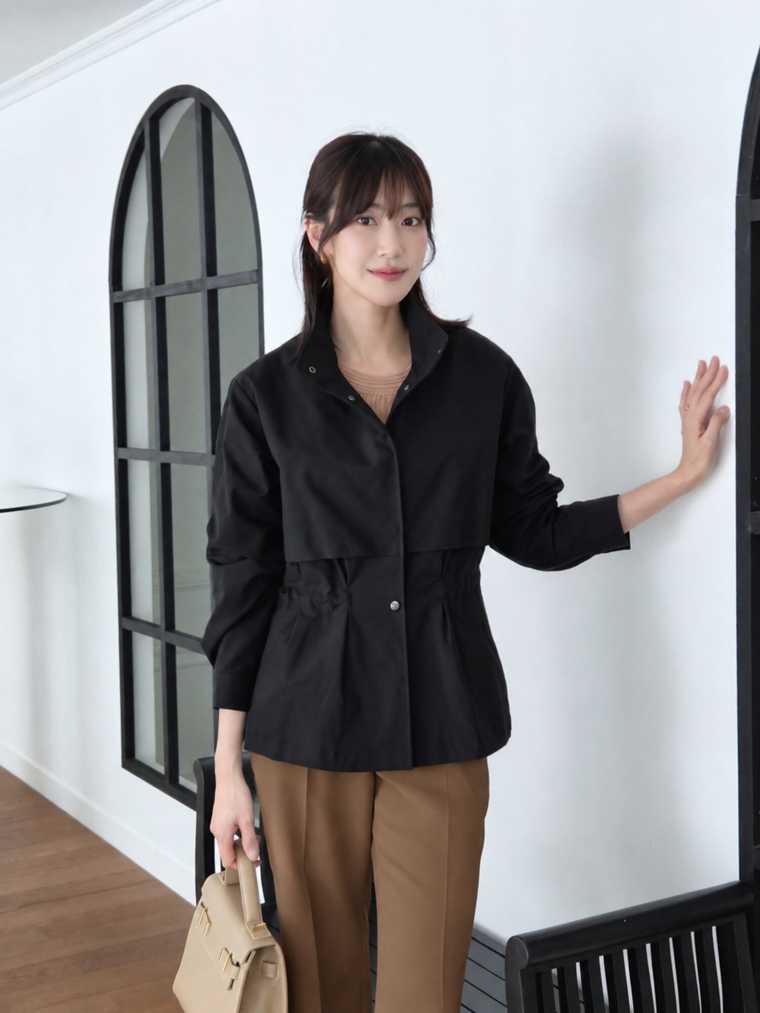 벨트 장식 스트링 하이넥 점퍼 (BLACK)