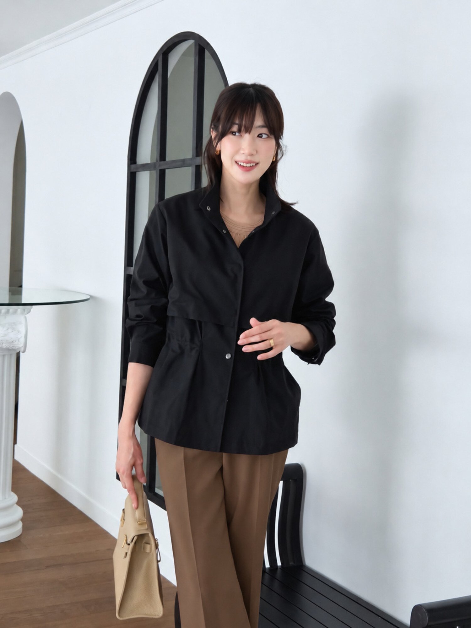 벨트 장식 스트링 하이넥 점퍼 (BLACK)
