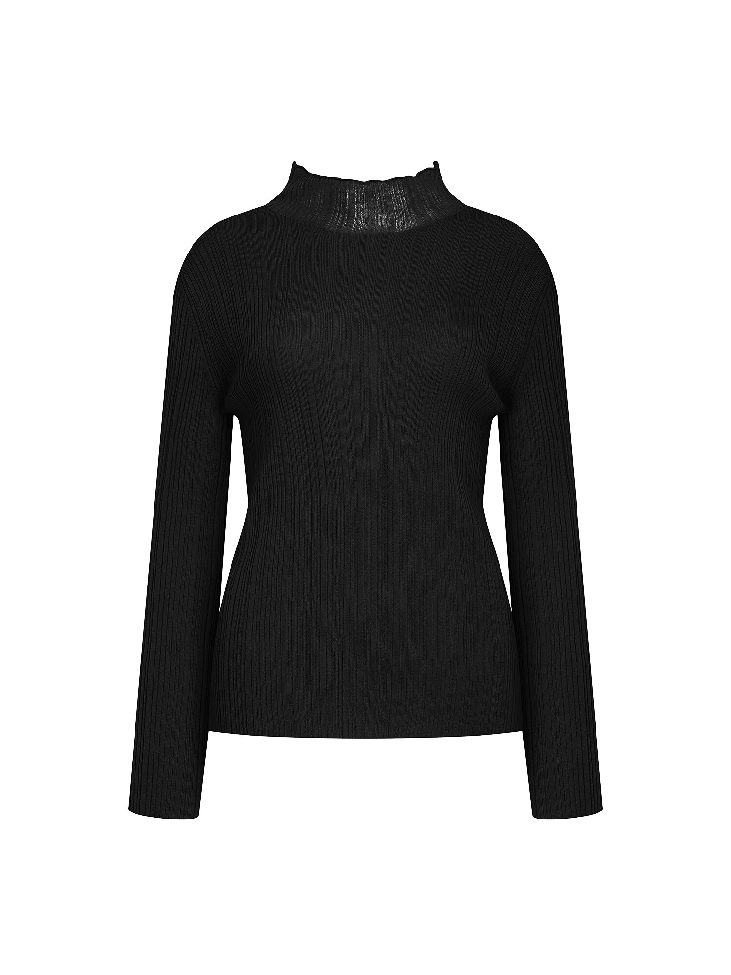 울 골지 하이넥 풀오버 니트 (BLACK)