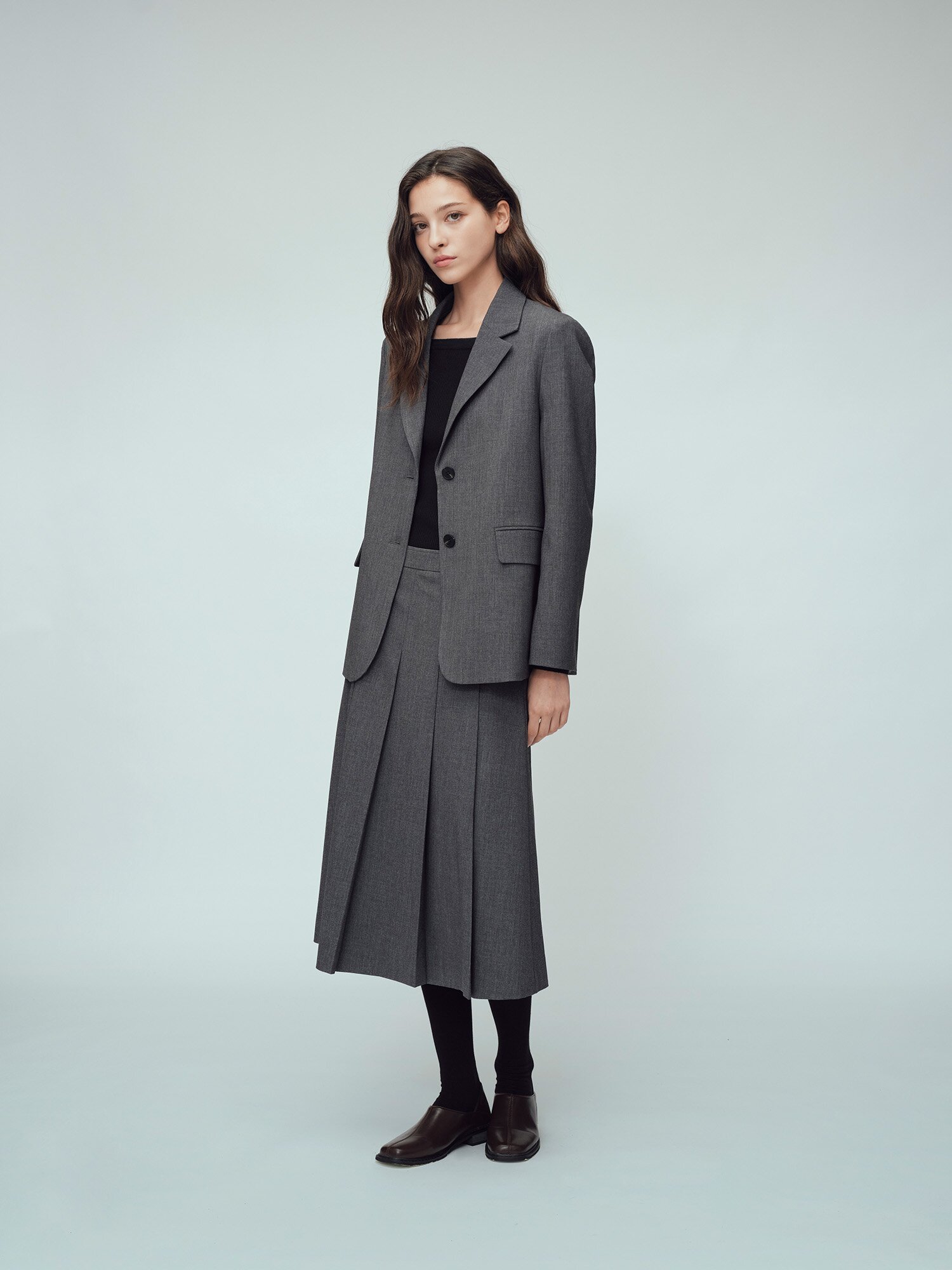 슬릿 포인트 플리츠 스커트 (GREY)