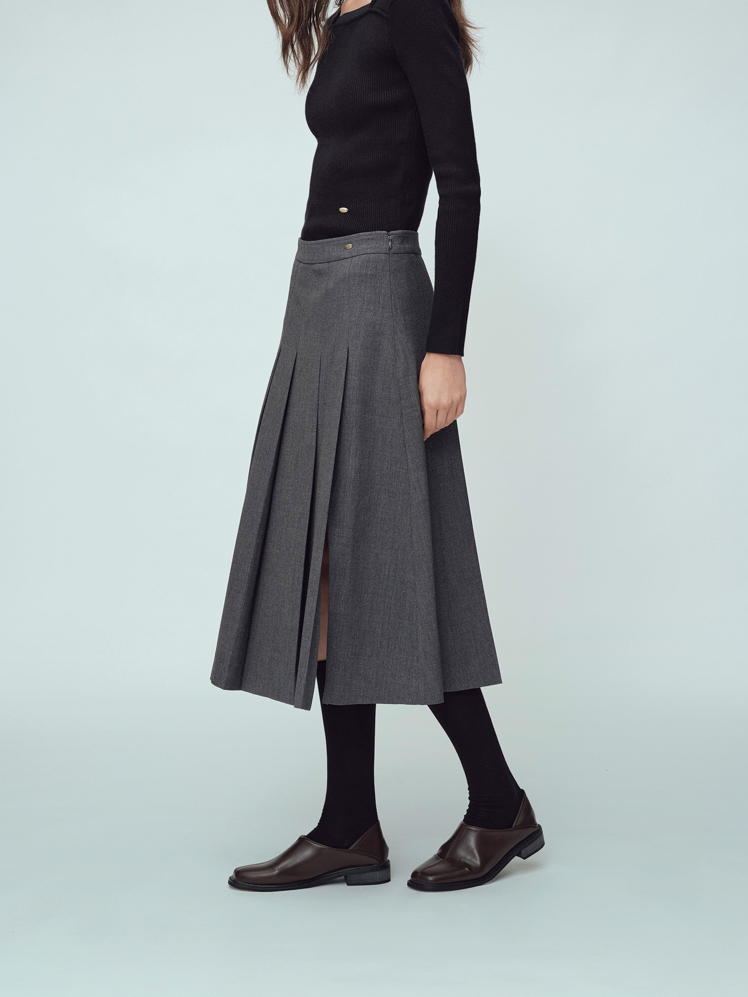 슬릿 포인트 플리츠 스커트 (GREY)