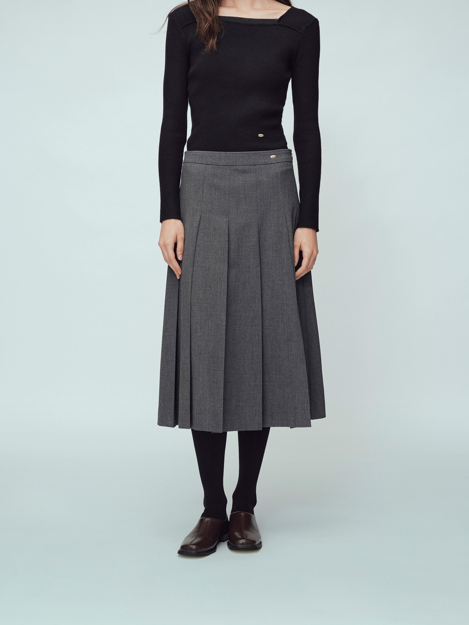 슬릿 포인트 플리츠 스커트 (GREY)