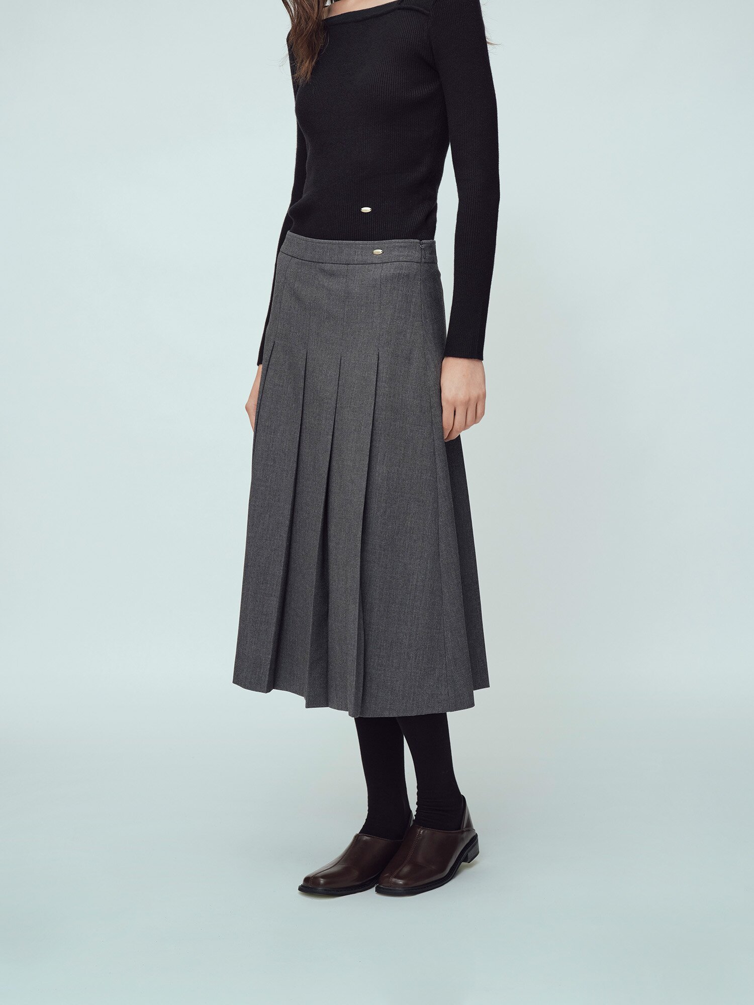 슬릿 포인트 플리츠 스커트 (GREY)