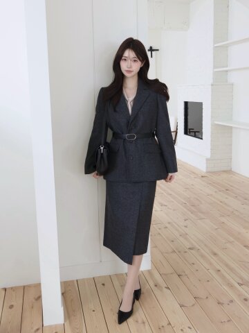 울 언밸런스 랩 H라인 스커트 