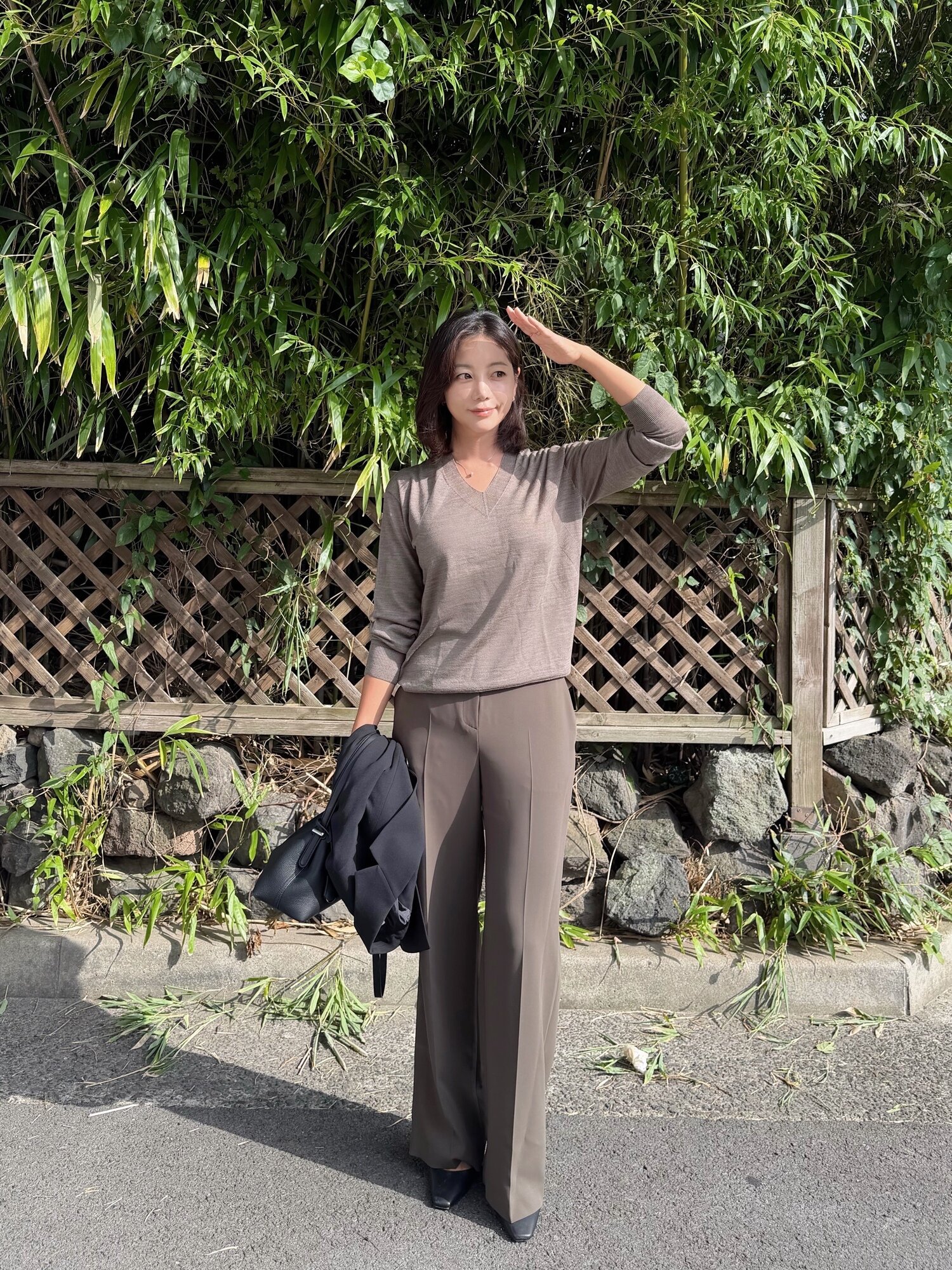 백 밴딩 와이드 일자핏 팬츠 (BROWN)