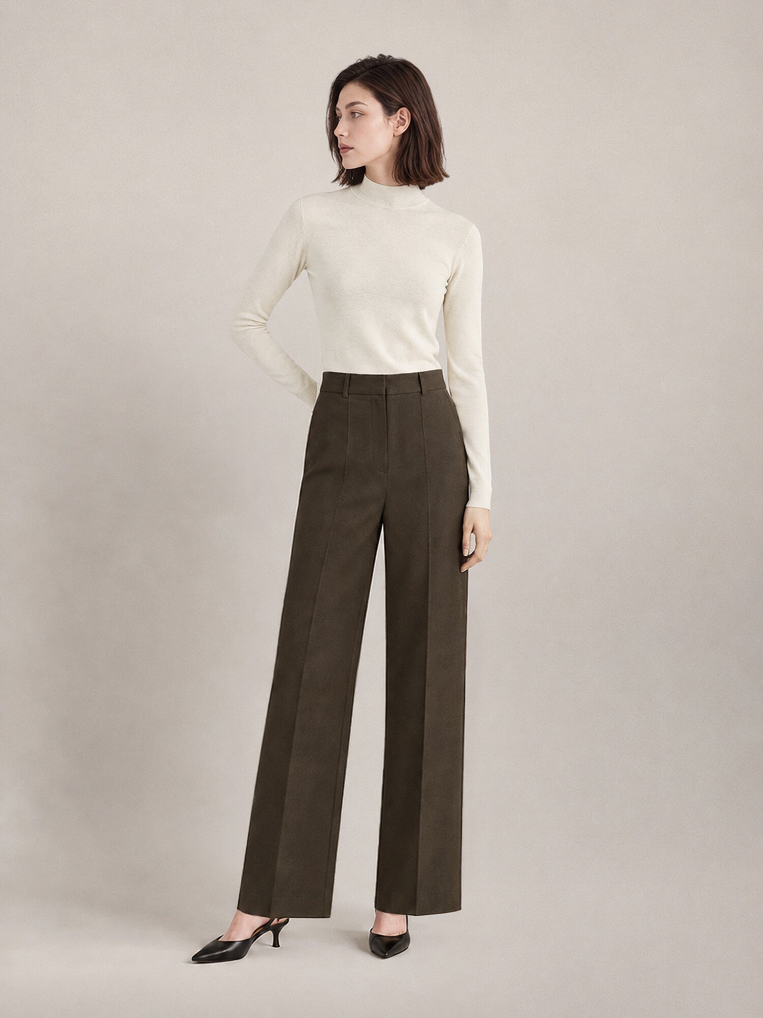 백 밴딩 와이드 일자핏 팬츠 (BROWN)