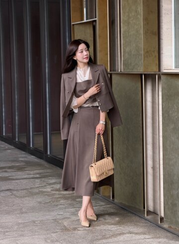 모던 백 밴딩 머메이드 스커트 (DARK BEIGE)
