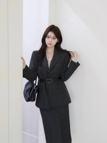 벨티드 울 테일러드 싱글 재킷 