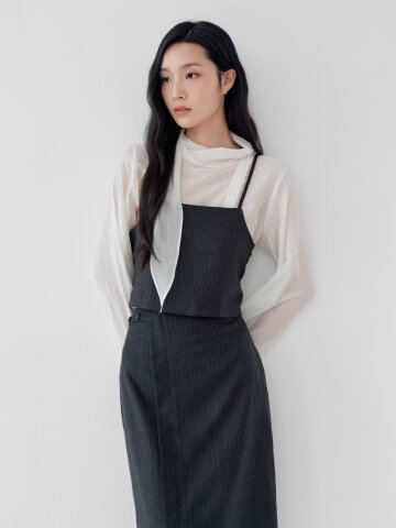 링클 언밸런스 타이넥 블라우스 