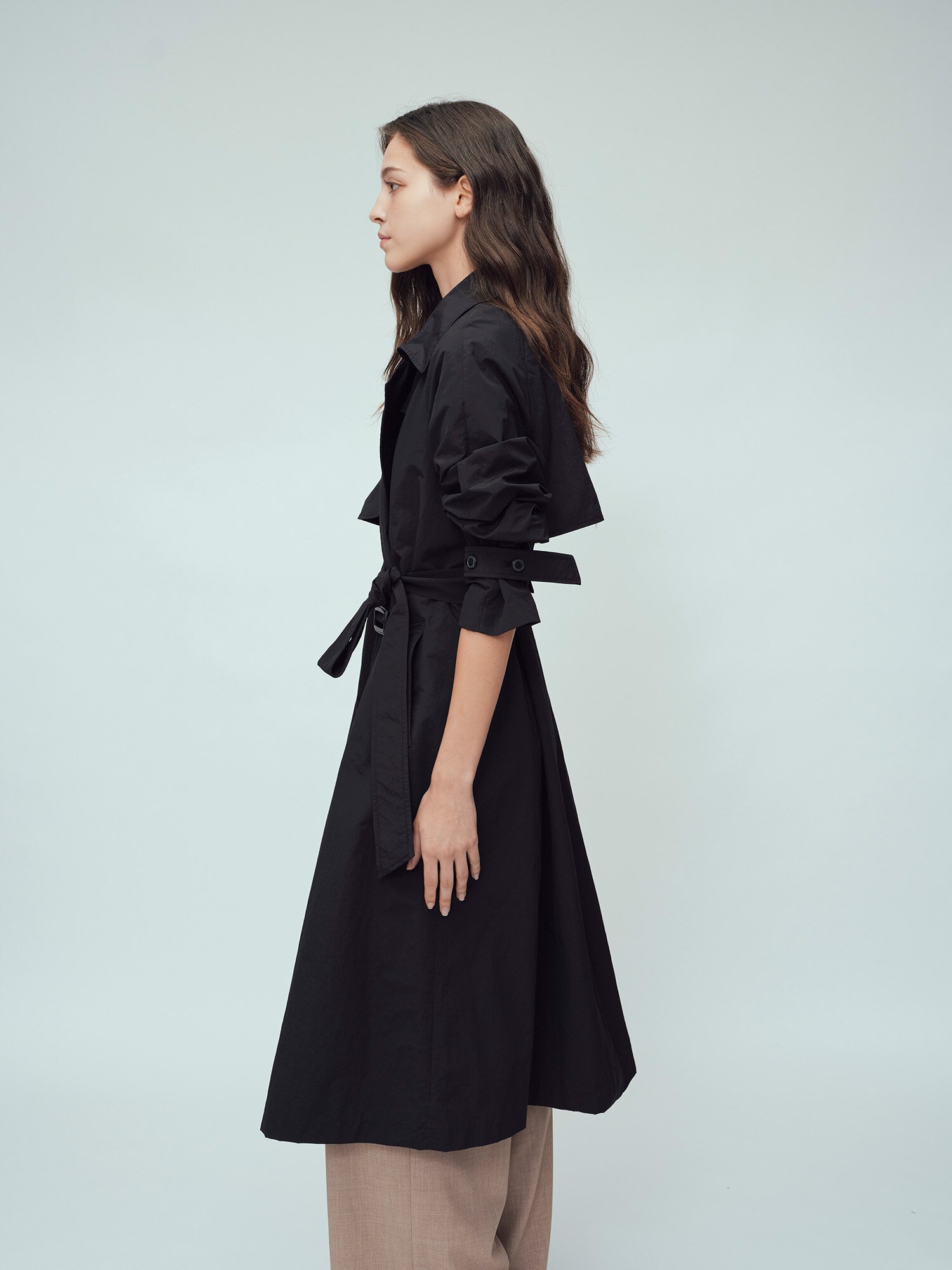 루즈핏 더블 롱 트렌치 코트 (BLACK)