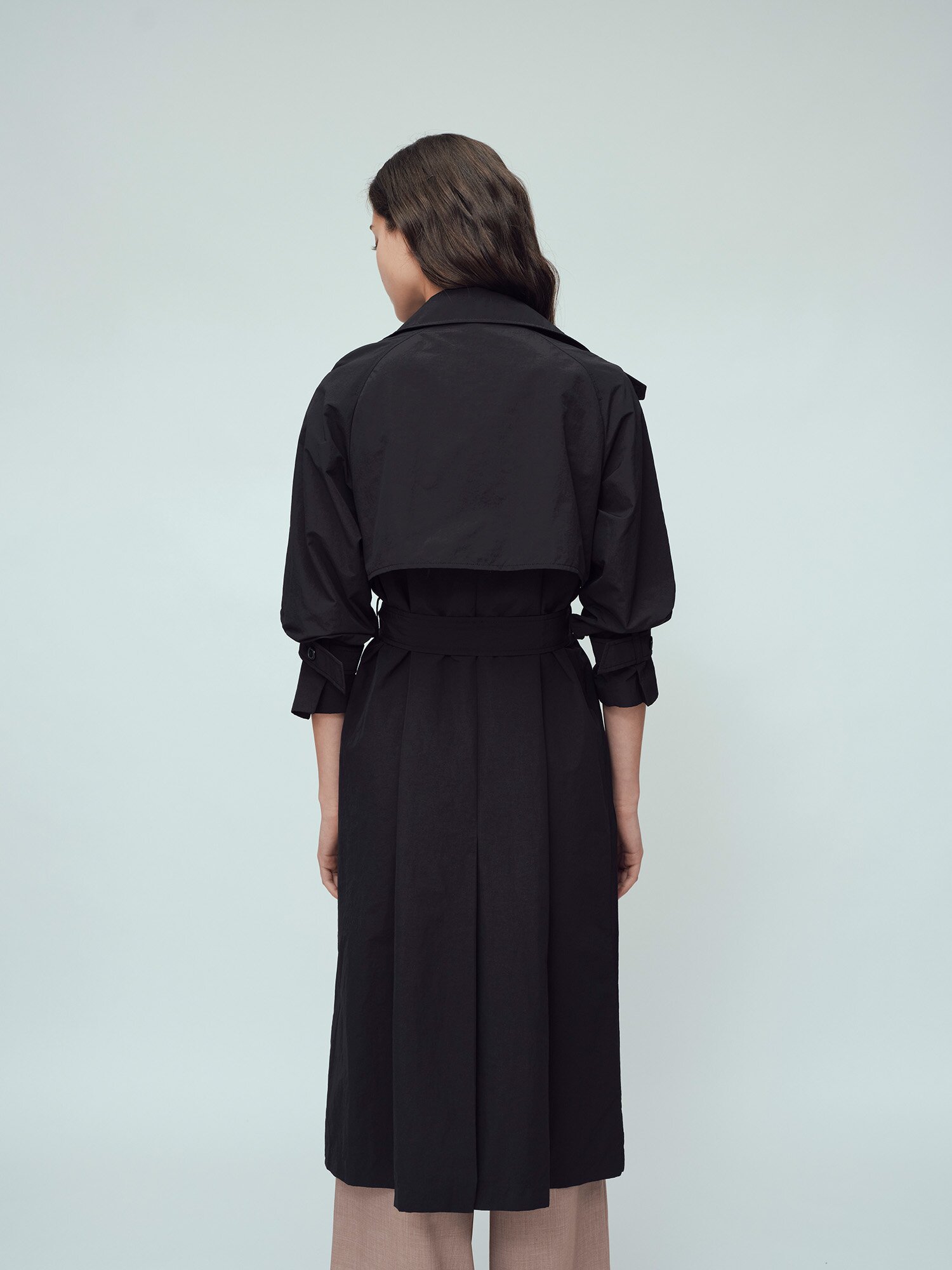 루즈핏 더블 롱 트렌치 코트 (BLACK)
