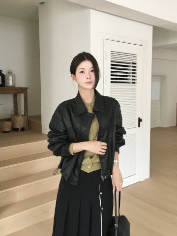 오버핏 페이크 레더 칼라 재킷 