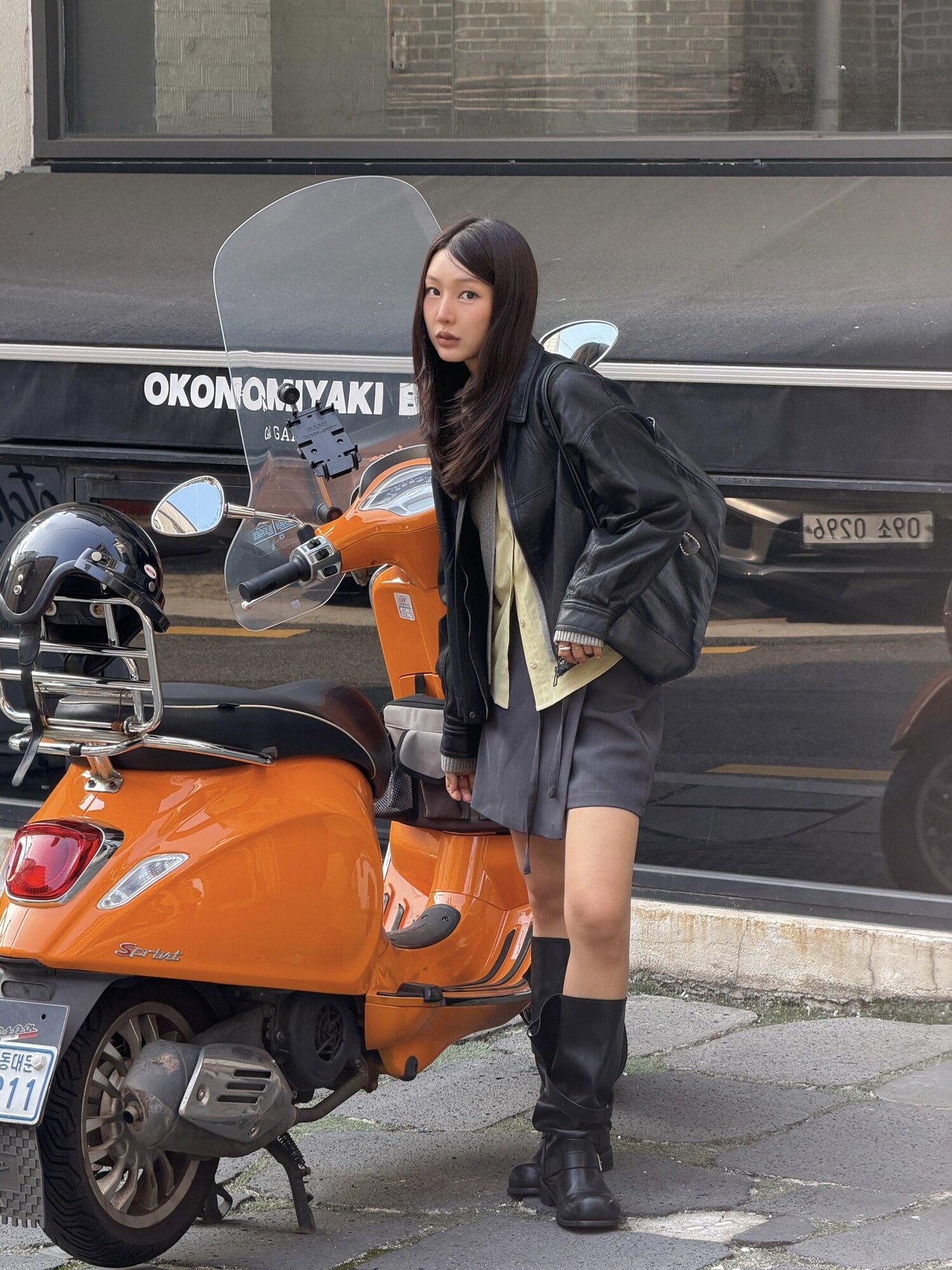 오버핏 페이크 레더 칼라 재킷 (BLACK)