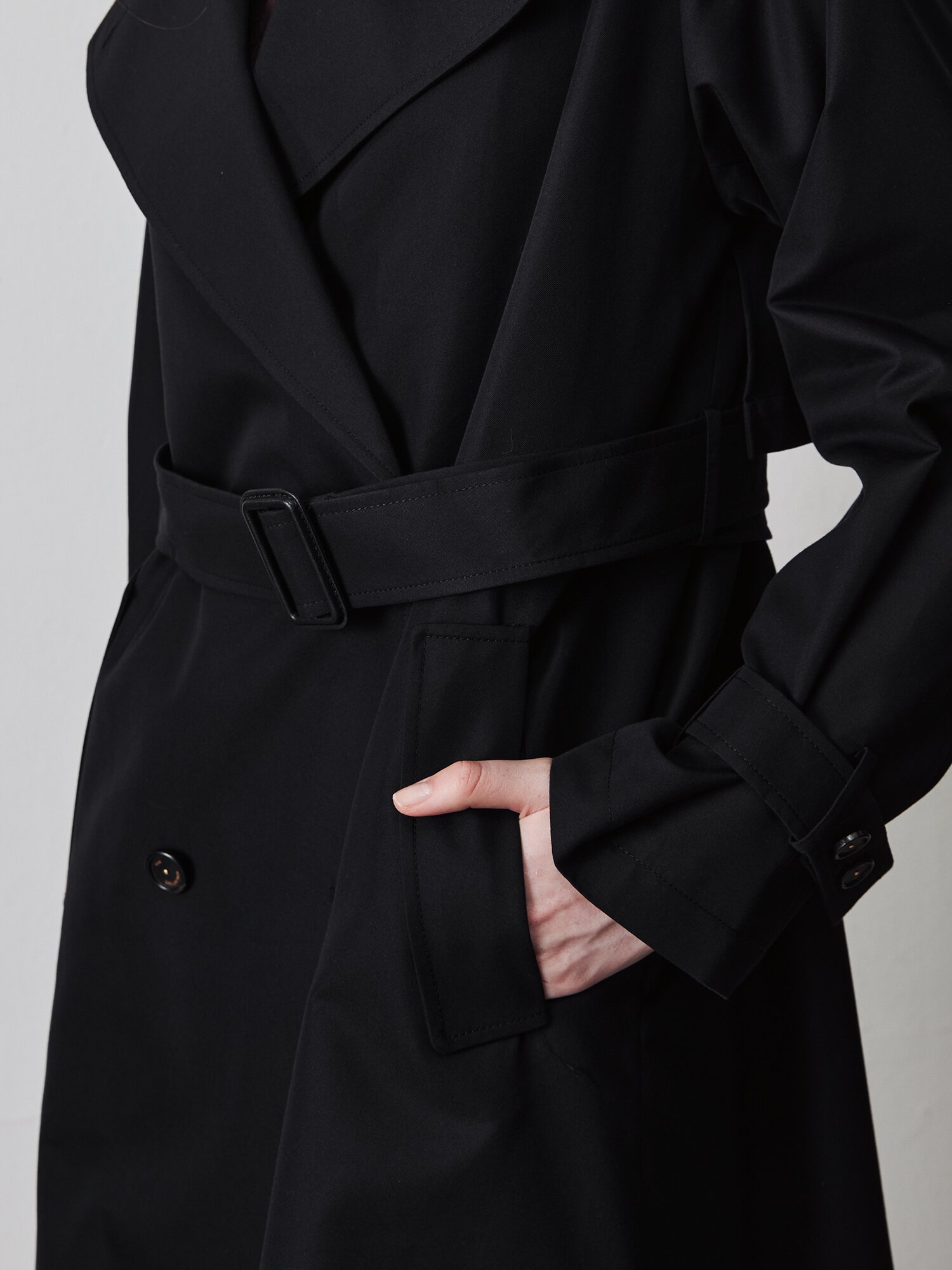 벨티드 더블 브레스트 트렌치 코트 (BLACK)