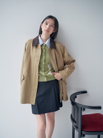 코듀로이 칼라 하프 트렌치 코트 