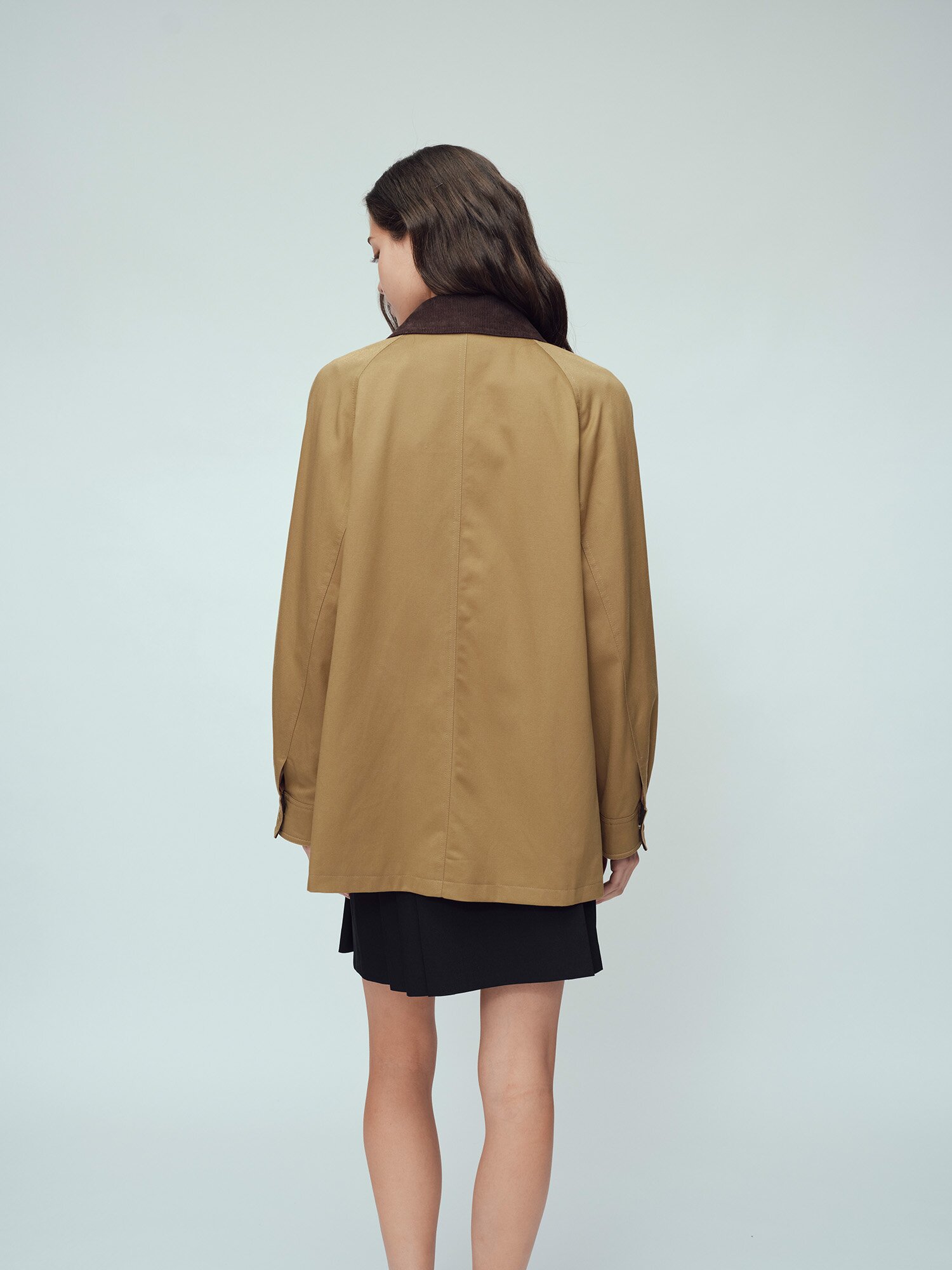 코듀로이 칼라 하프 트렌치 코트 (DARK BEIGE)