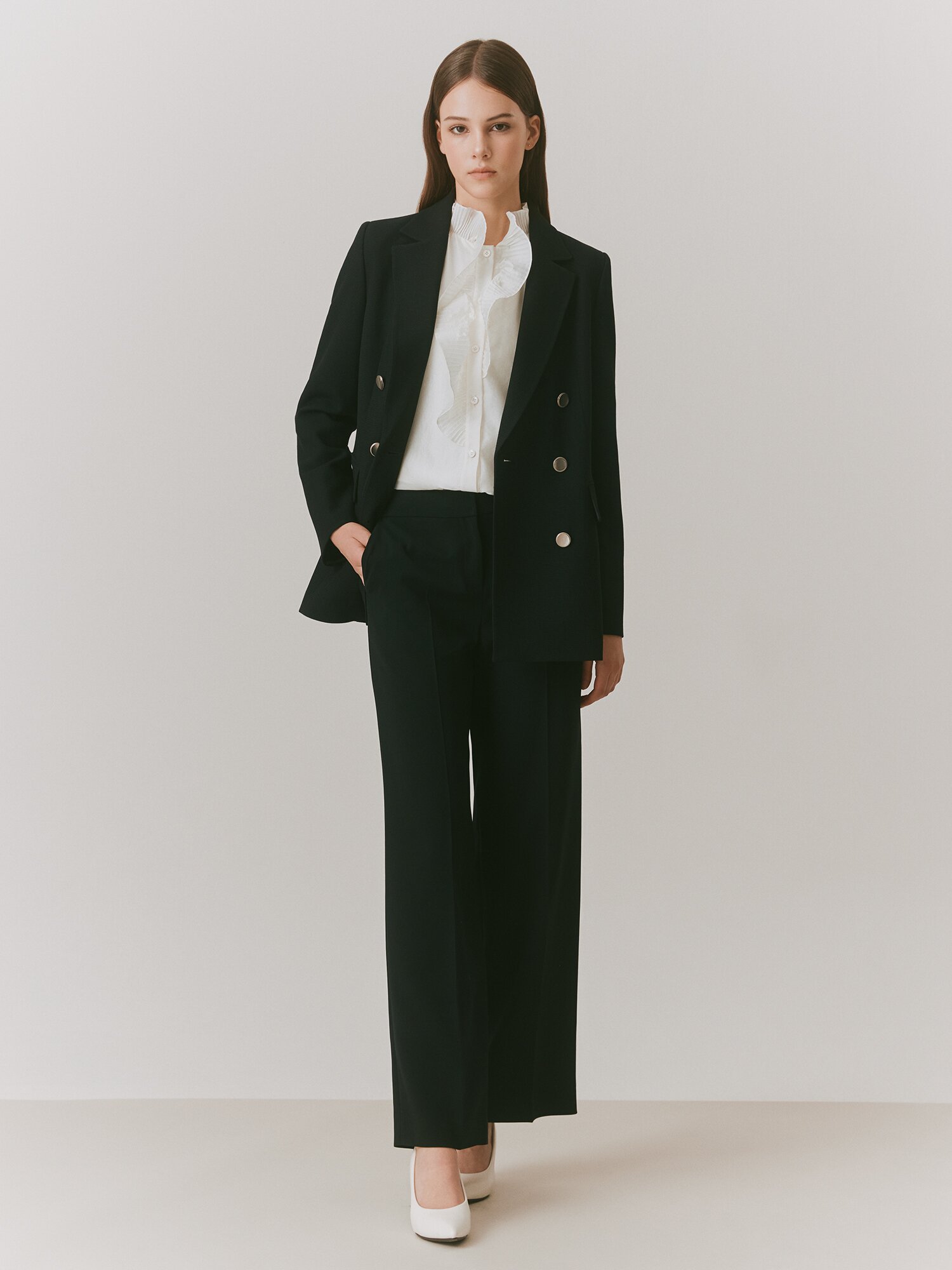 백 밴딩 와이드 일자핏 팬츠 (BLACK)