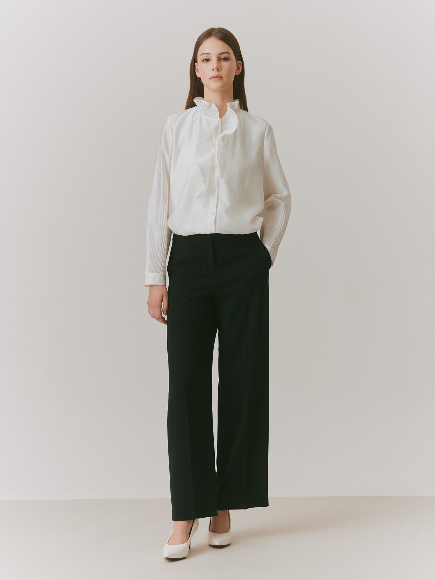백 밴딩 와이드 일자핏 팬츠 (BLACK)