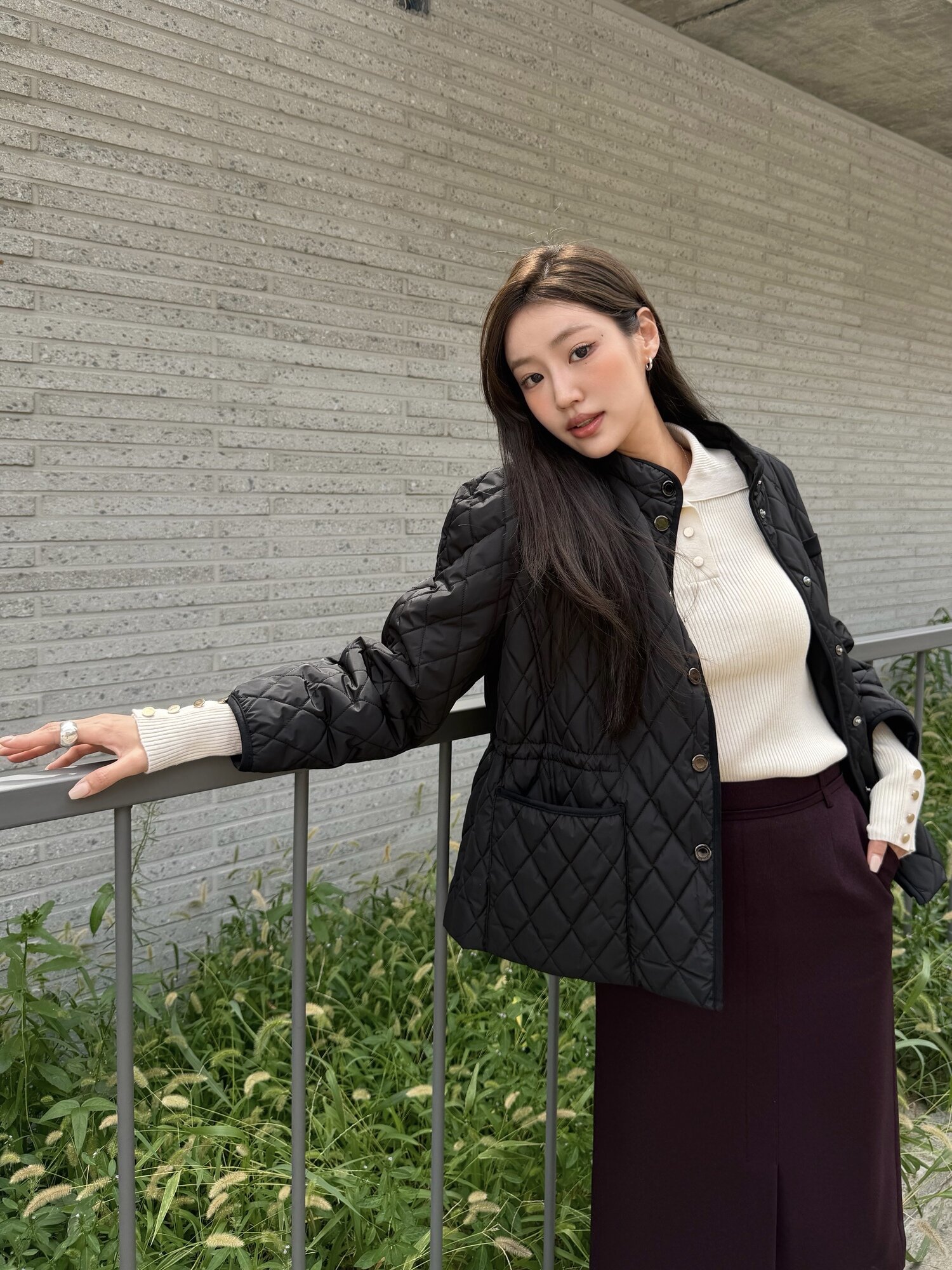 스트링 퀼팅 경량 패딩 점퍼  (BLACK)