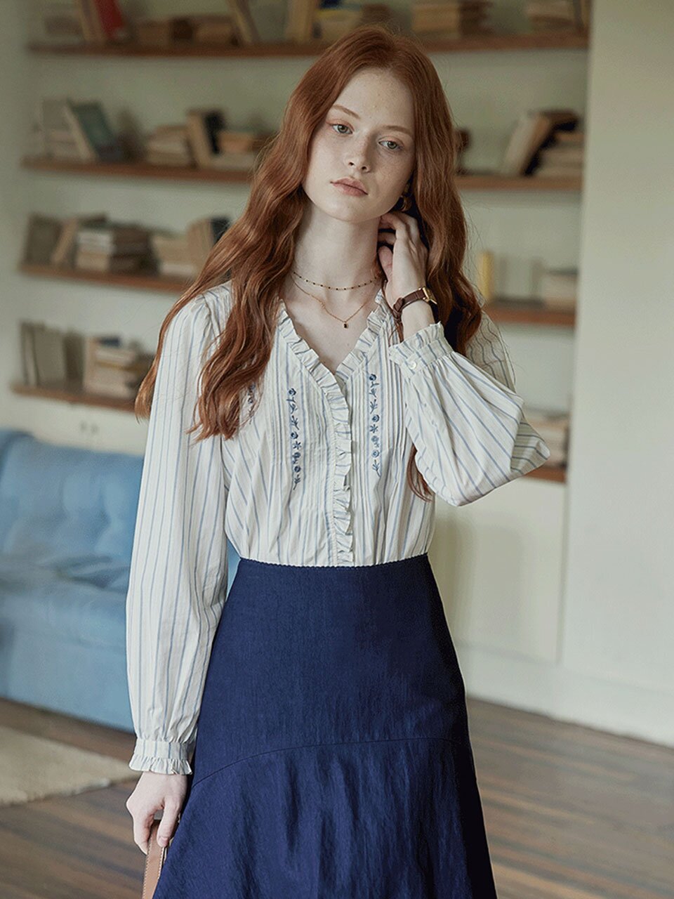 PM_Ruffle stripe blouse