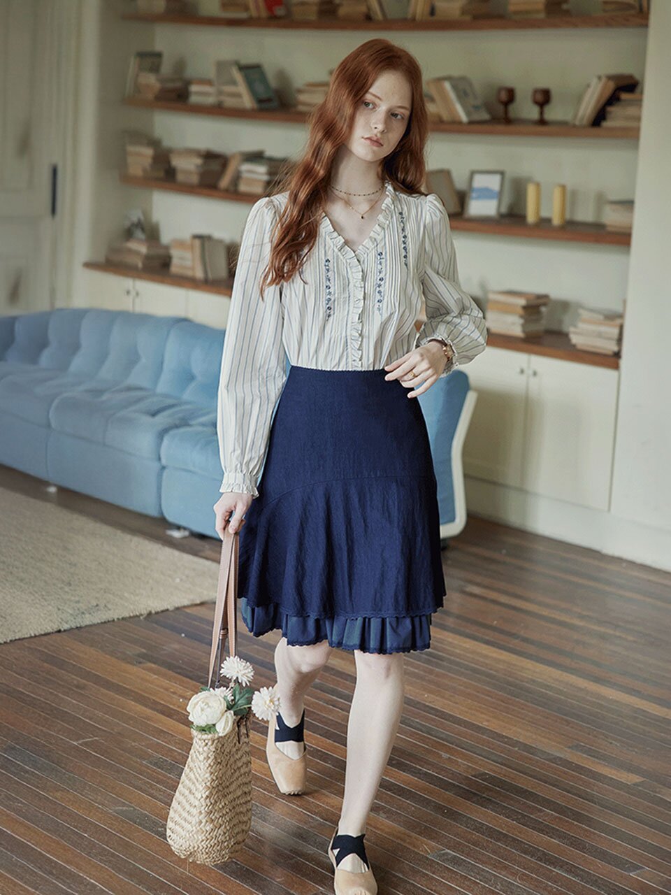 PM_Ruffle stripe blouse