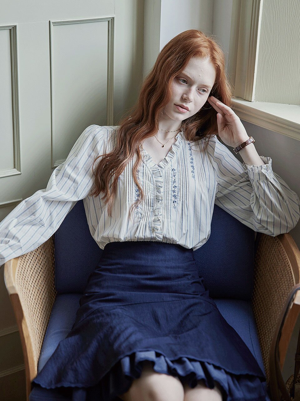 PM_Ruffle stripe blouse