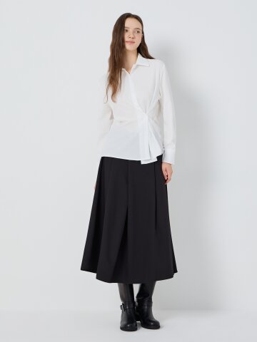 벨티드 플레어 백 밴딩 롱 스커트 