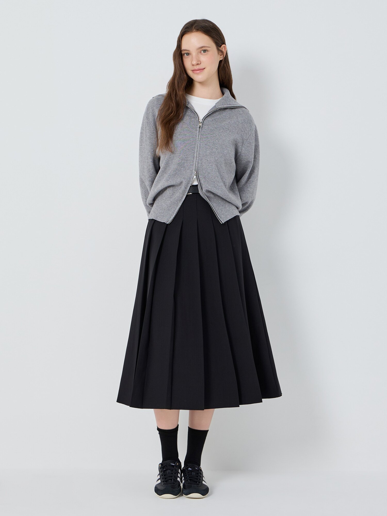 투웨이 지퍼 하이넥 니트 가디건 (GREY)