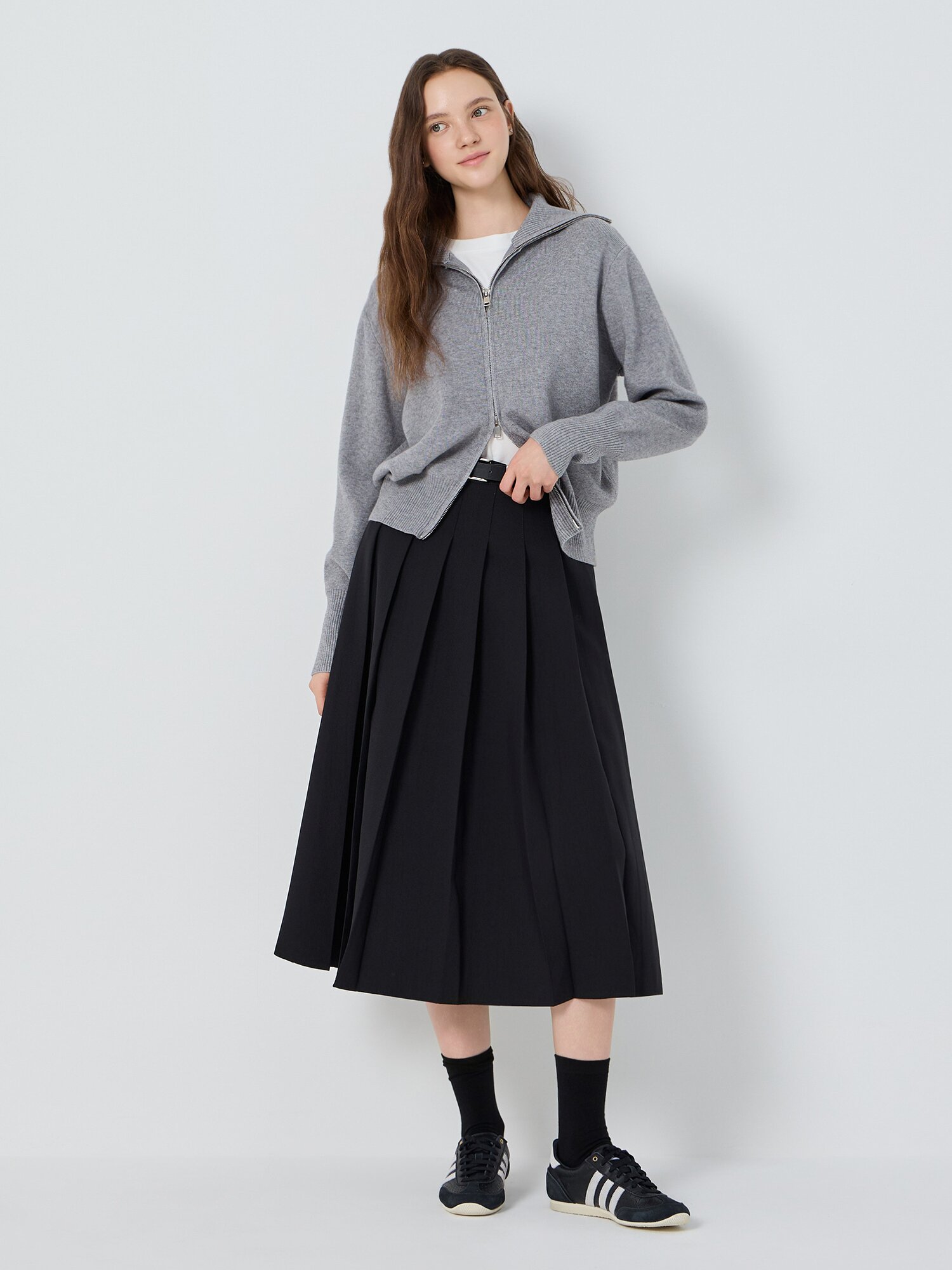 투웨이 지퍼 하이넥 니트 가디건 (GREY)