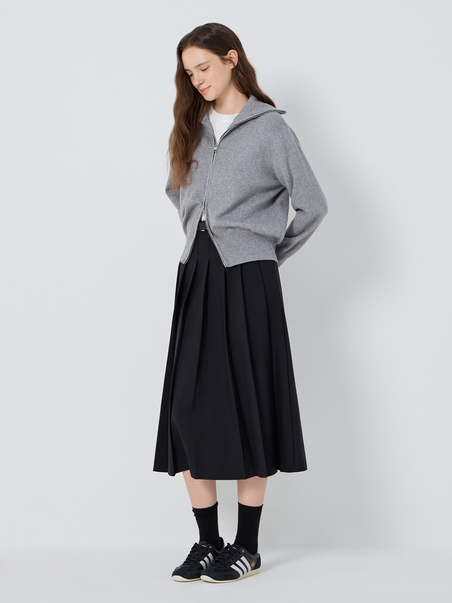 투웨이 지퍼 하이넥 니트 가디건 (GREY)