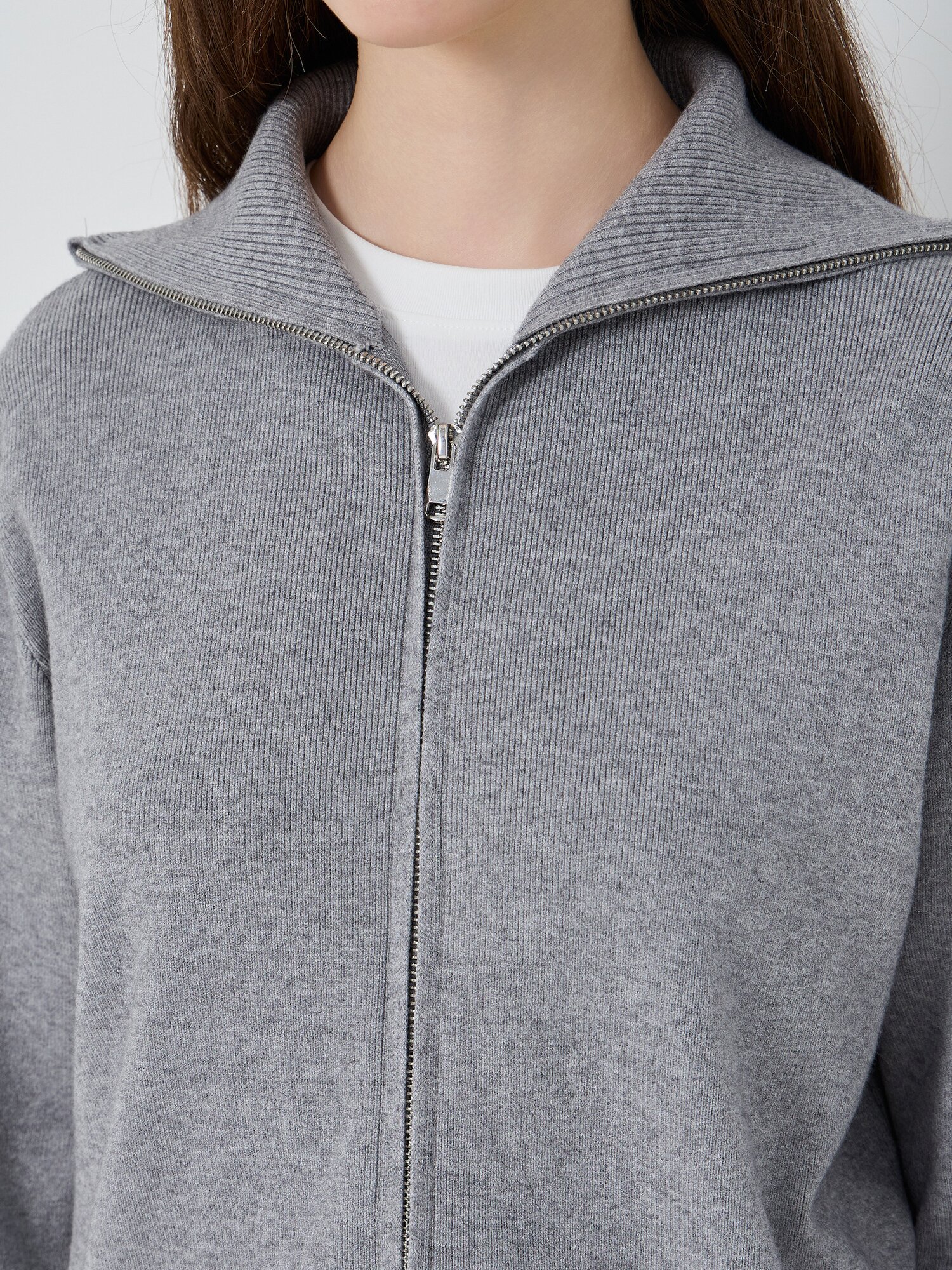 투웨이 지퍼 하이넥 니트 가디건 (GREY)
