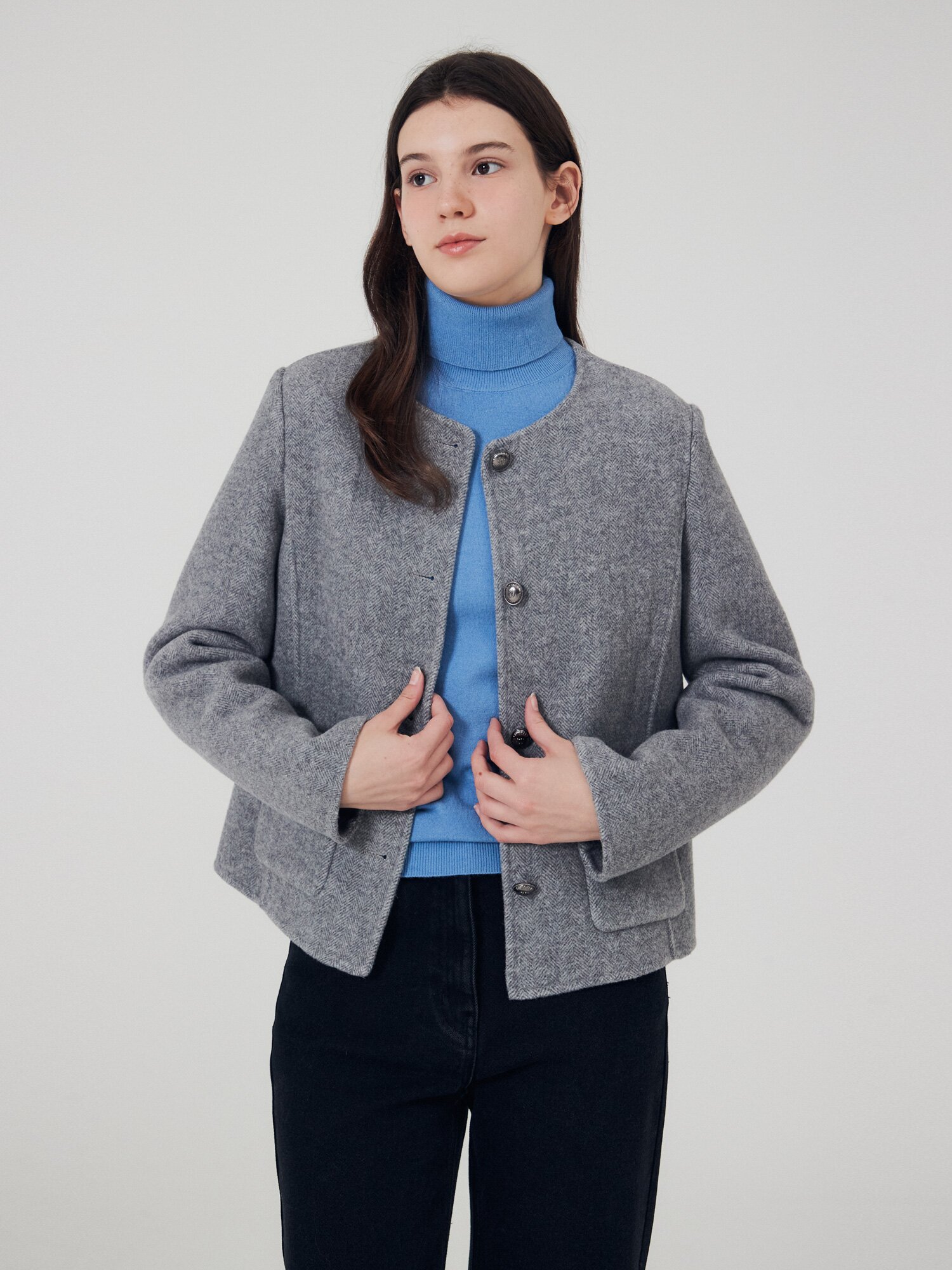 알파카 블렌드 라운드넥 재킷 (MELANGE GREY)
