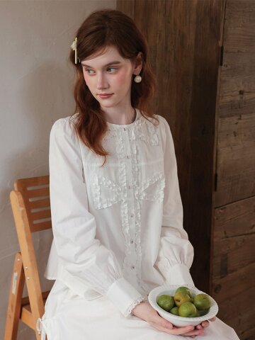 Cest_Cotton ribbon ruffle blouse