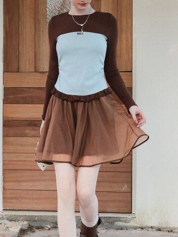 Cest_Bow layered satin skirt