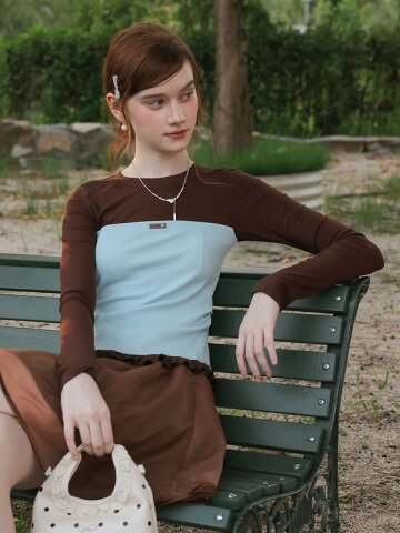 Cest_Color-blocked tube long sleeve top