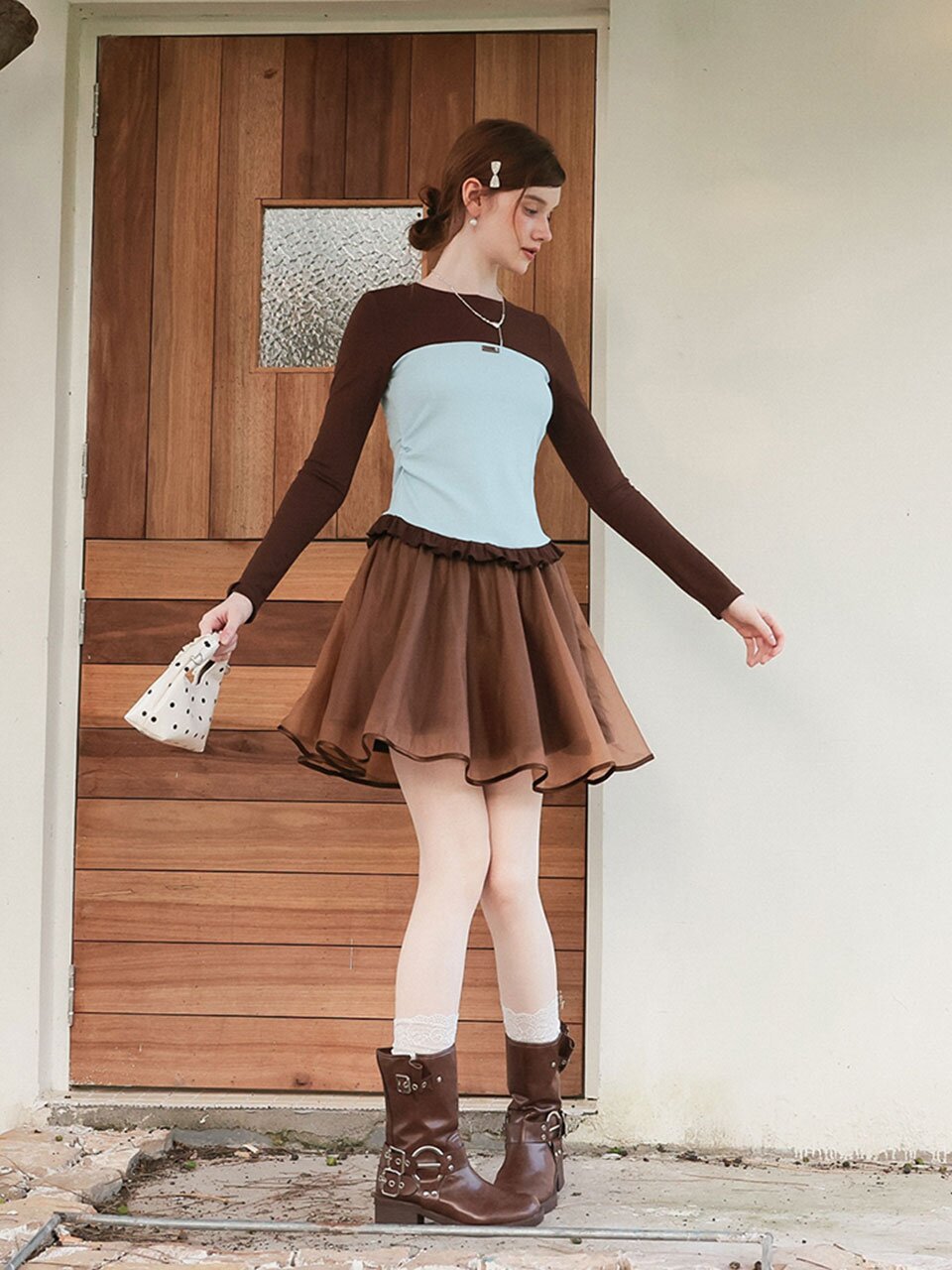 Cest_Color-blocked tube long sleeve top