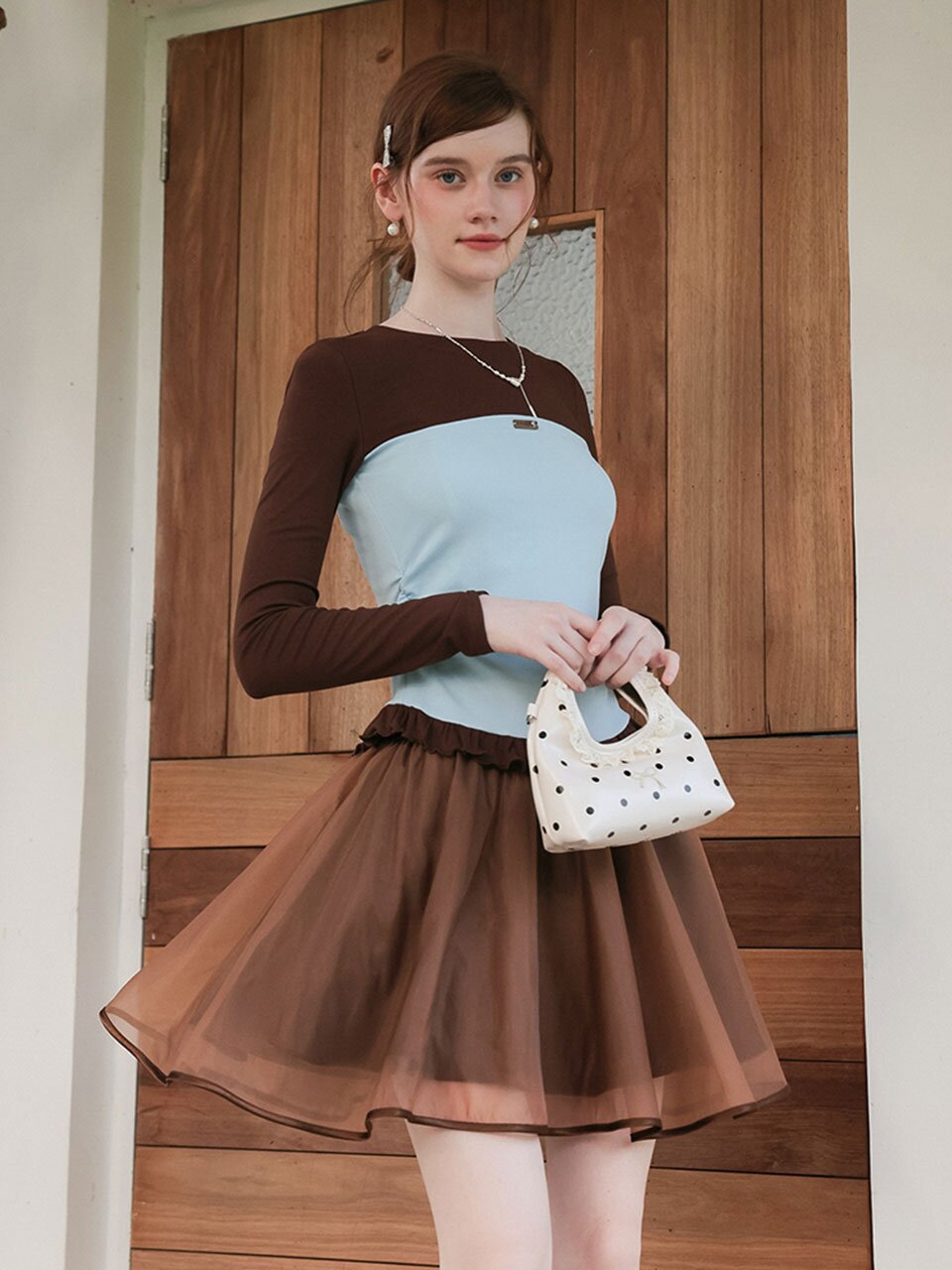 Cest_Color-blocked tube long sleeve top