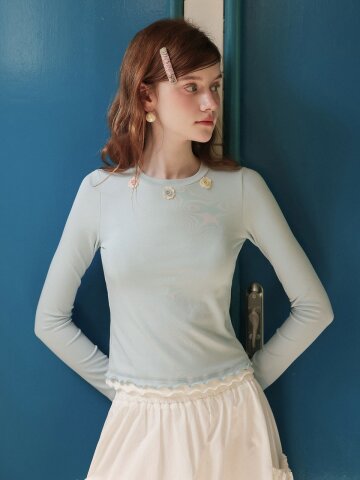 Cest_Flower slim long sleeve top