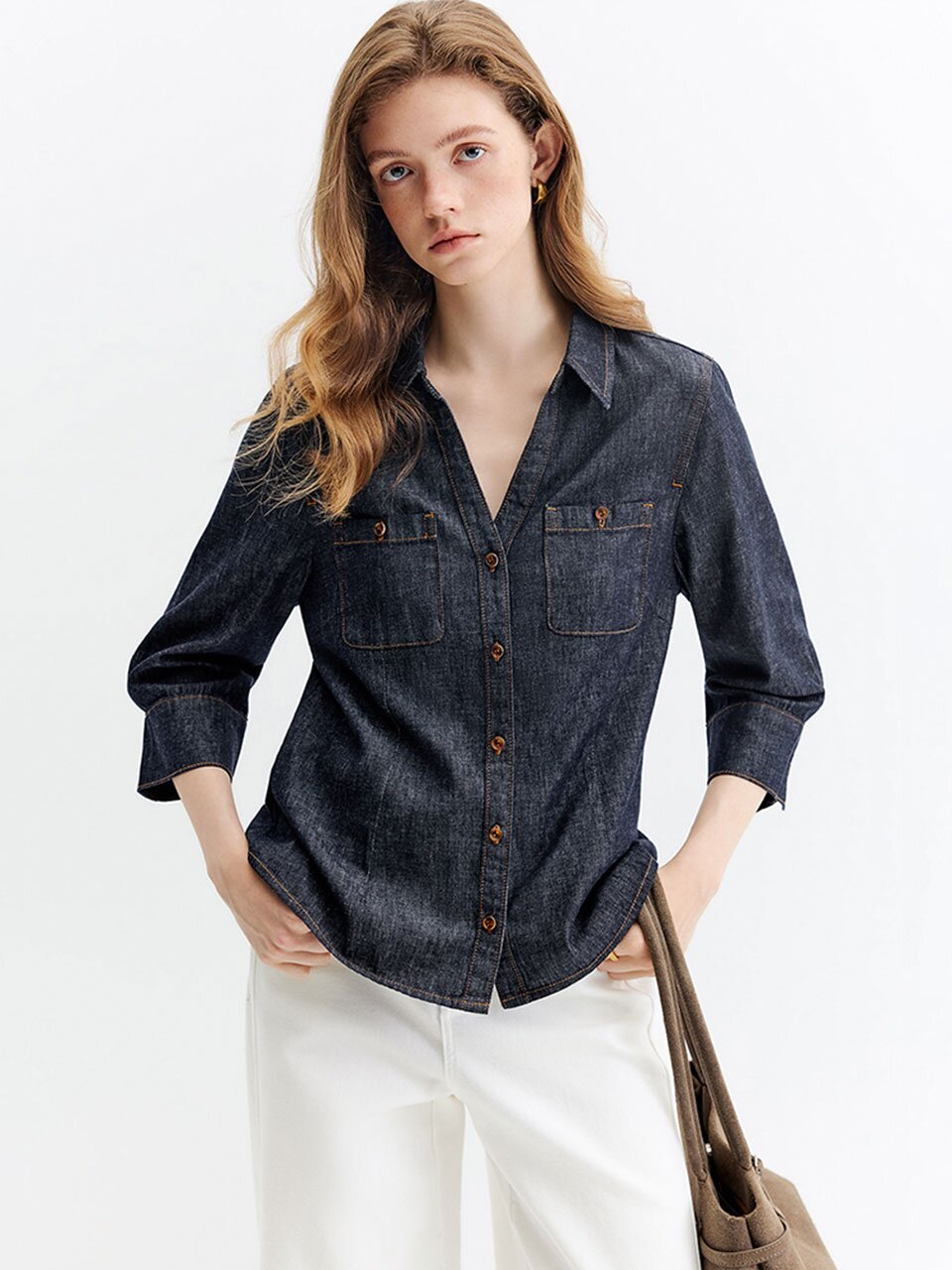 WD_Vintage lapel cinching denim shirt
