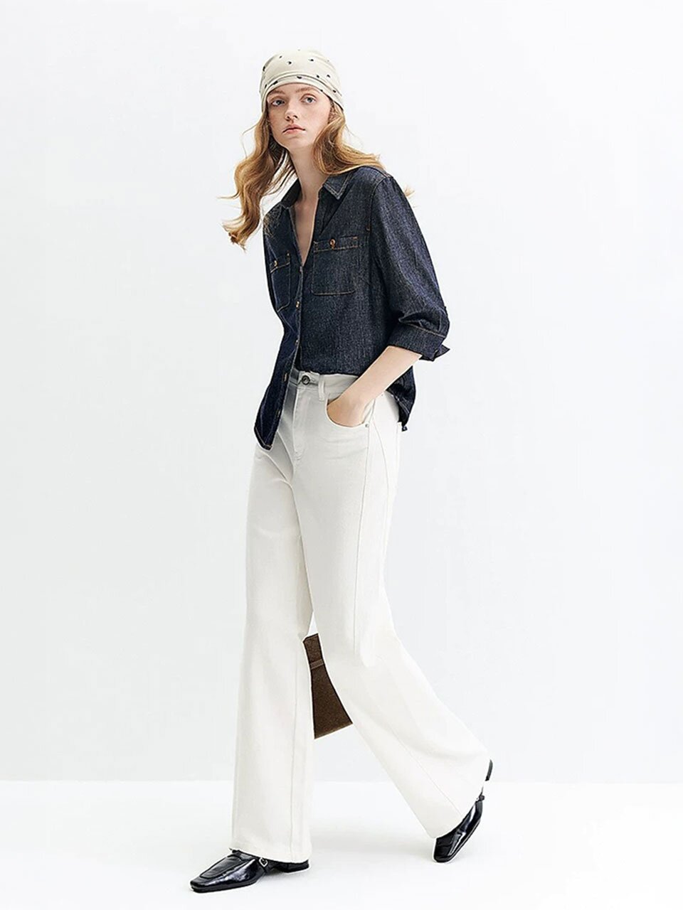 WD_Vintage lapel cinching denim shirt