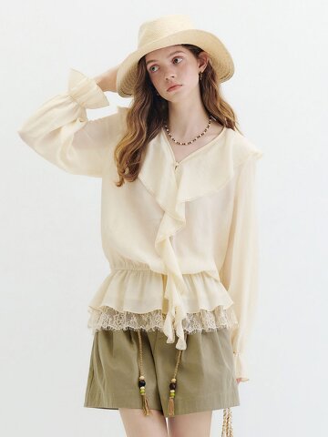WD_V-neck ruffled waist top_2color