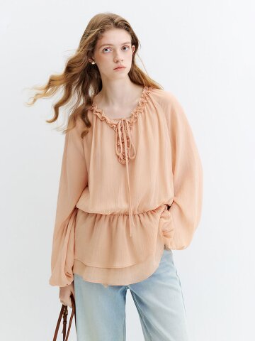 WD_V-neck waist-cinch irregular top_2color