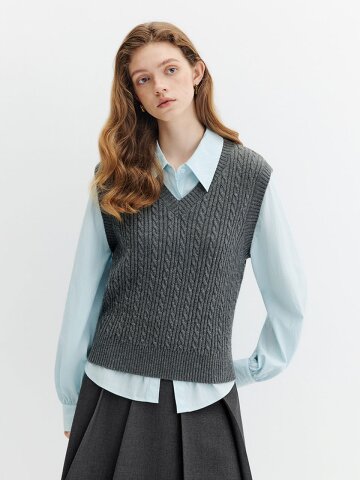 WD_V-neck twisted knit vest top_2color