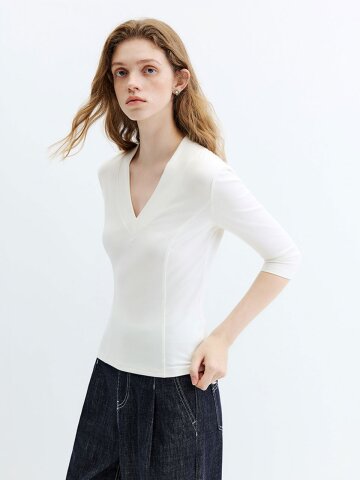 WD_V-neck waist slim top_3color