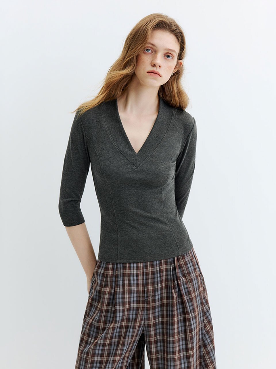 WD_V-neck waist slim top_3color