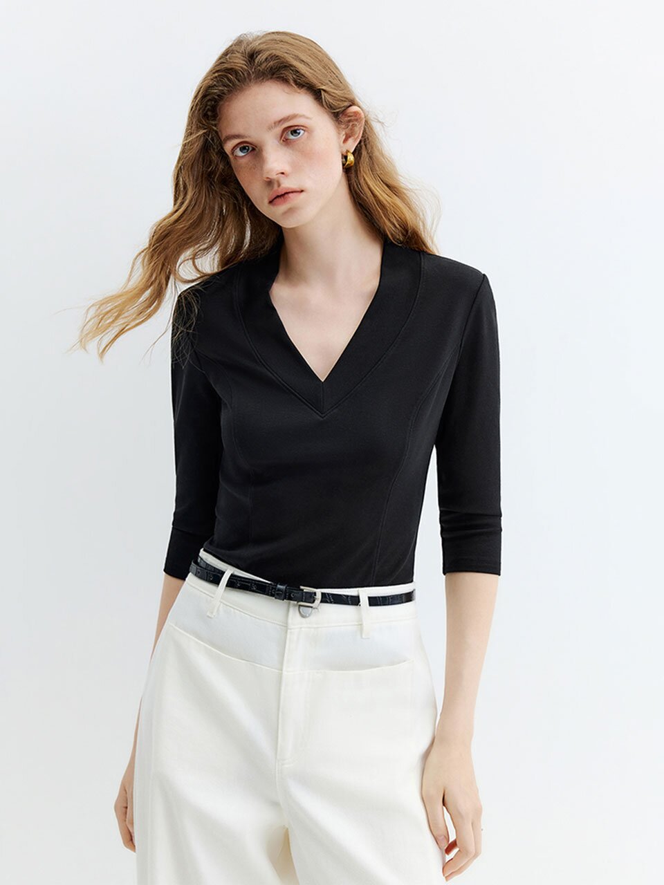 WD_V-neck waist slim top_3color