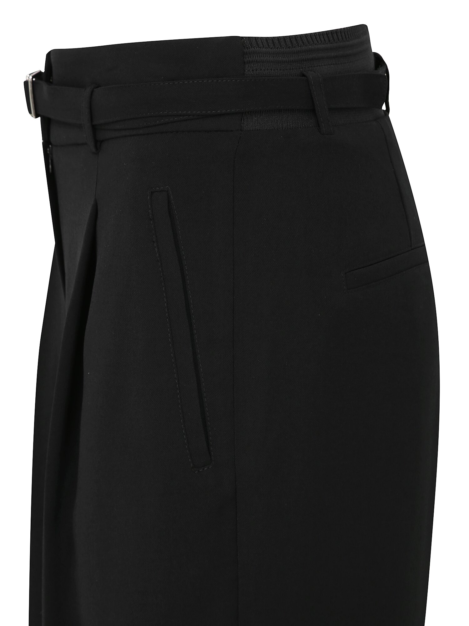 벨티드 원턱 백 밴딩 와이드 팬츠 (BLACK)