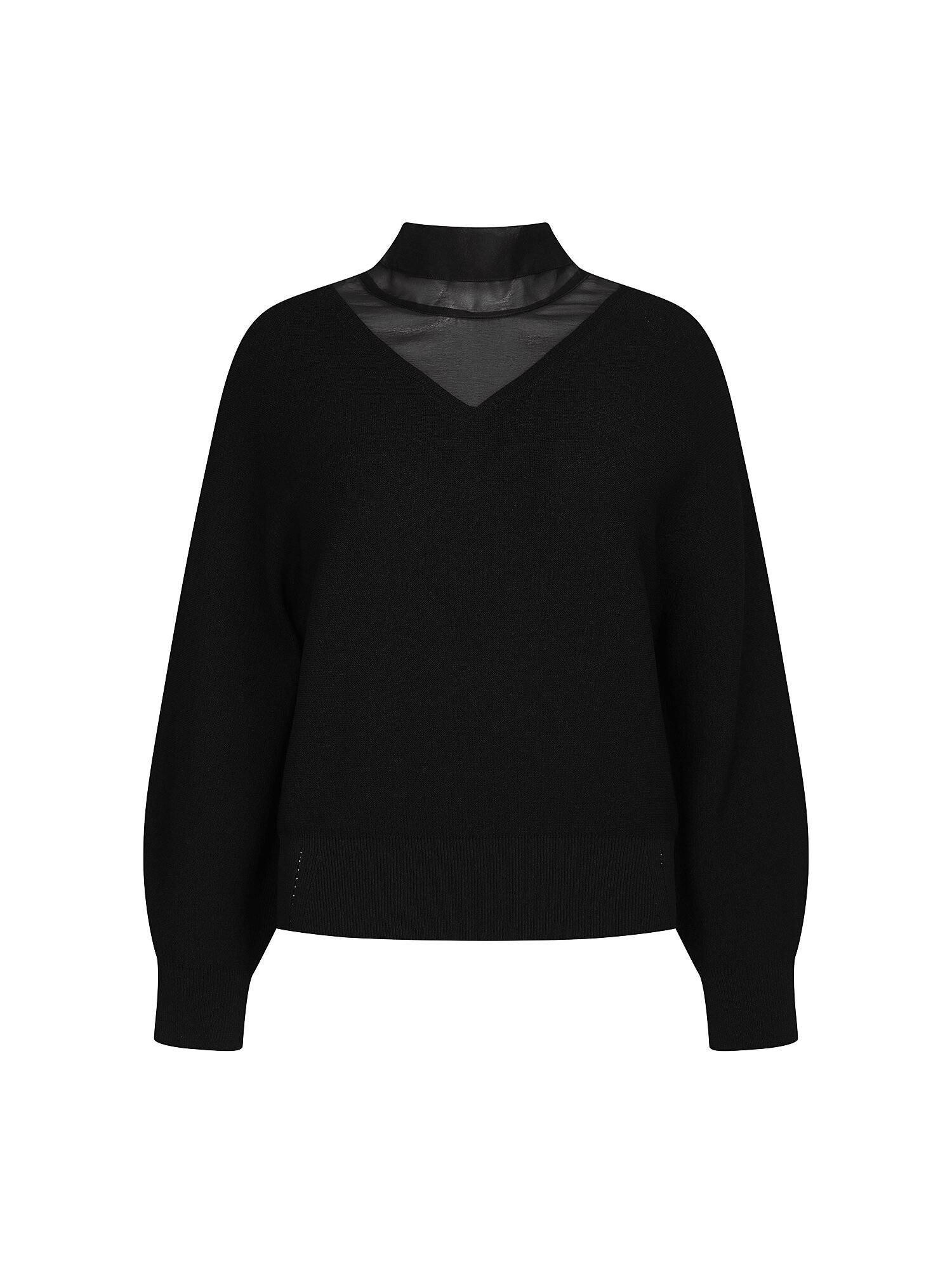 배색 스카프 홀가먼트 브이넥 니트 (BLACK)