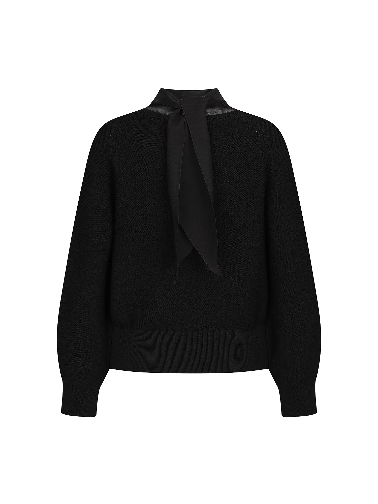 배색 스카프 홀가먼트 브이넥 니트 (BLACK)