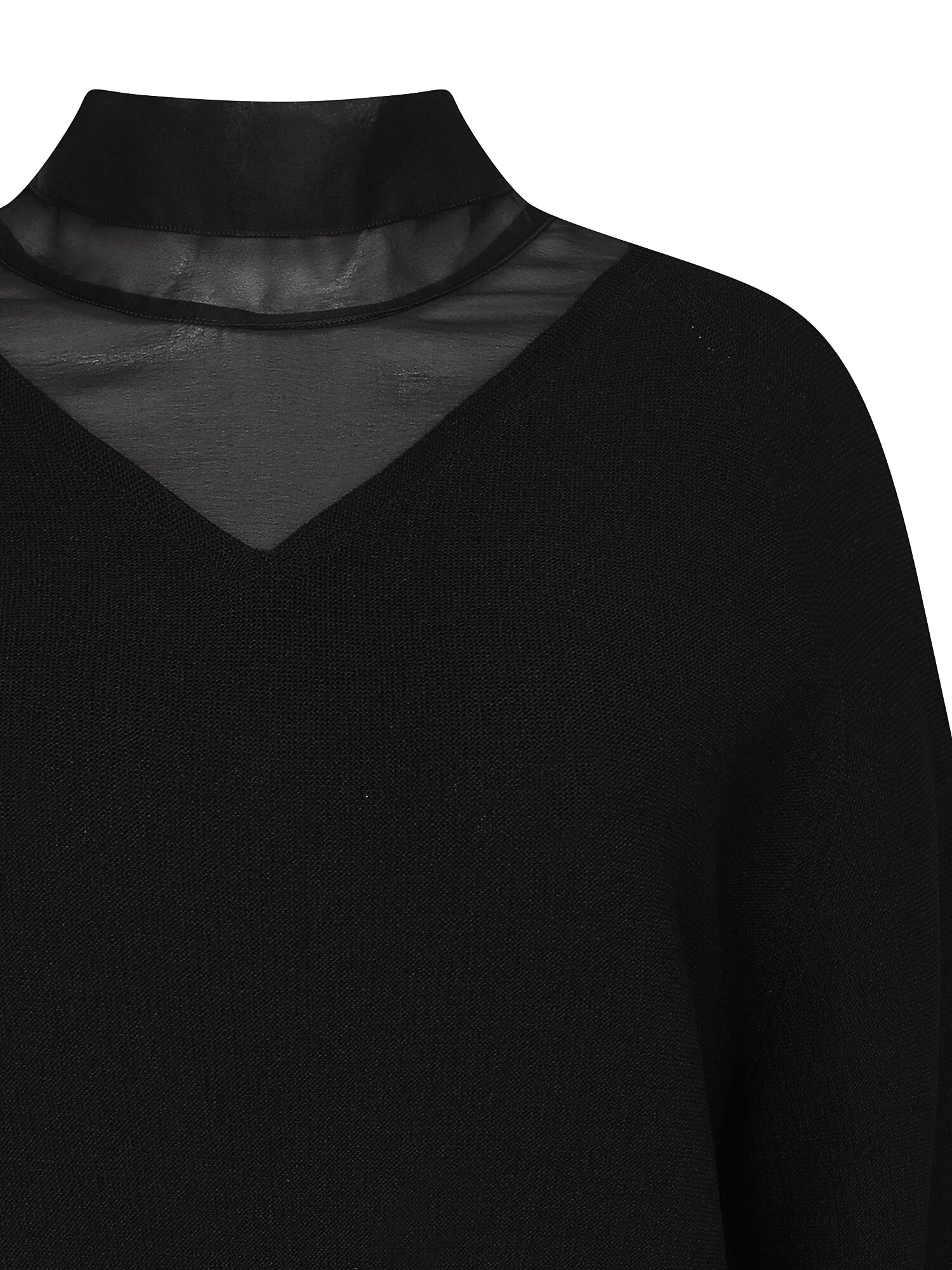 배색 스카프 홀가먼트 브이넥 니트 (BLACK)